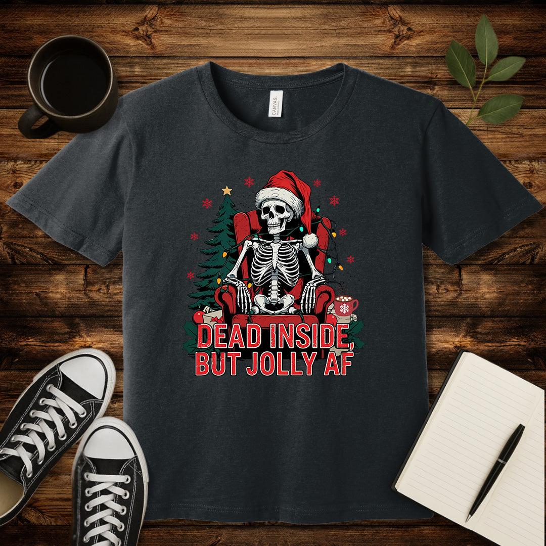 Dead Inside But Jolly AF T-Shirt-T-Shirt-Dark Grey Heather-S-wearable sarcasm by Savage Tee Society