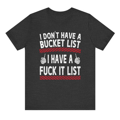 Black t-shirt with white and red text on a white background