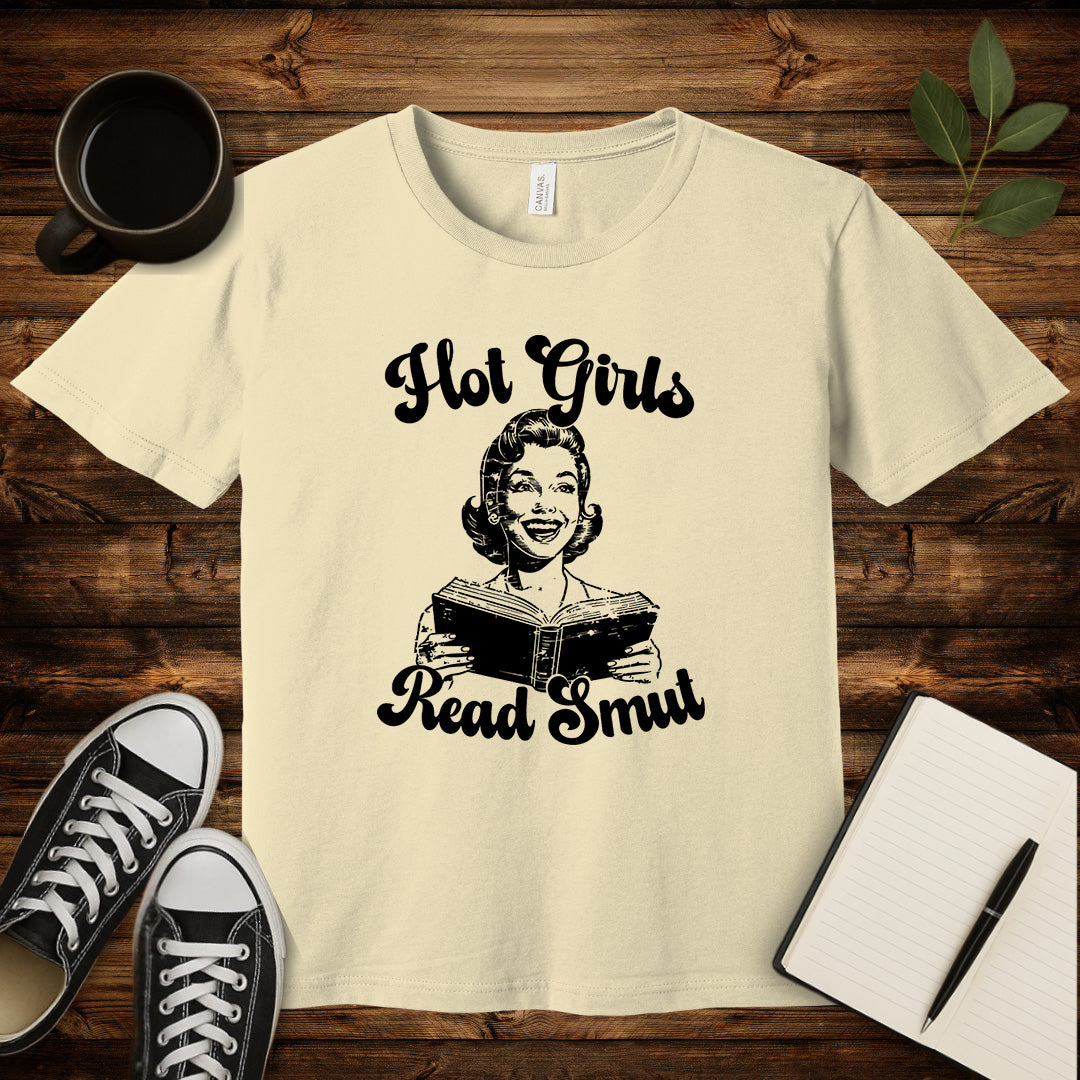 Hot Girls Read Smut T-Shirt-T-Shirt-Natural-S-wearable sarcasm by Savage Tee Society