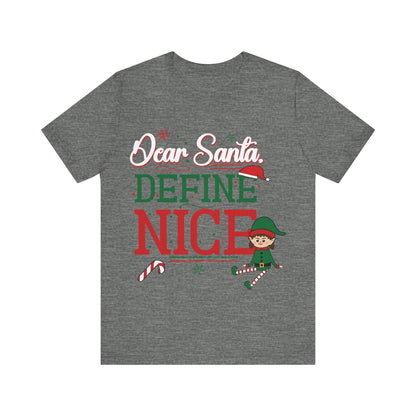 Gray t-shirt with Christmas-themed text and graphics on a white background