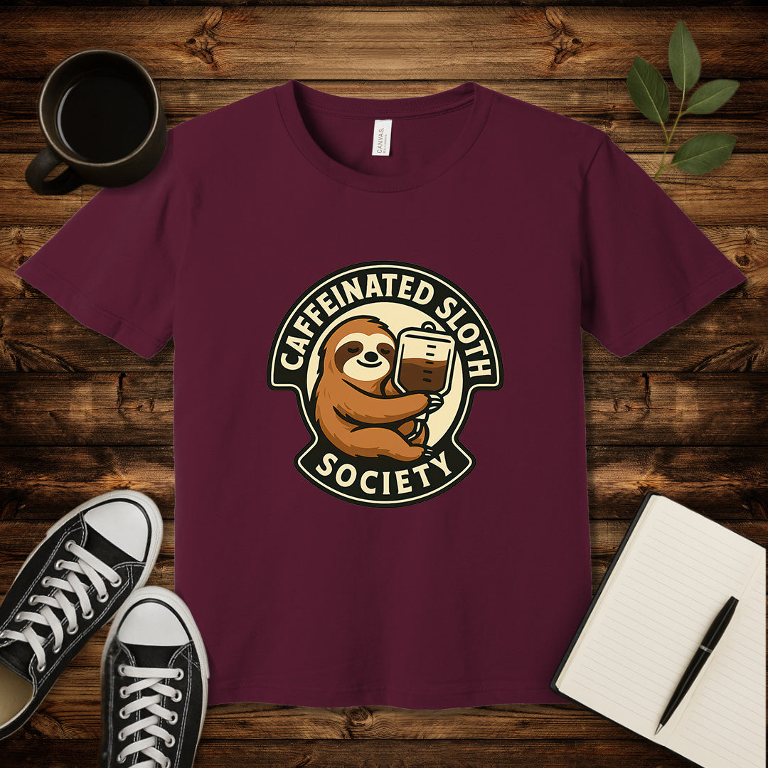 Caffeinated Sloth Society T-Shirt-T-Shirt-Maroon-S-wearable sarcasm by Savage Tee Society
