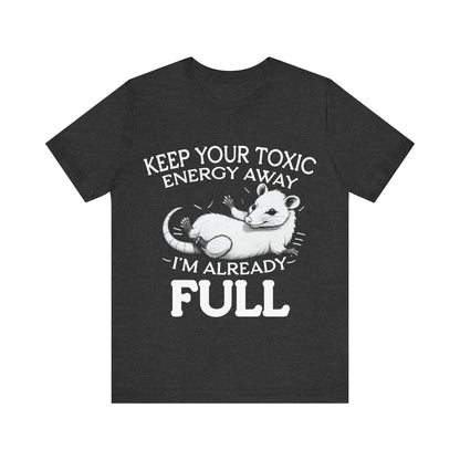 Black t-shirt with a graphic of an opossum and text on a white background