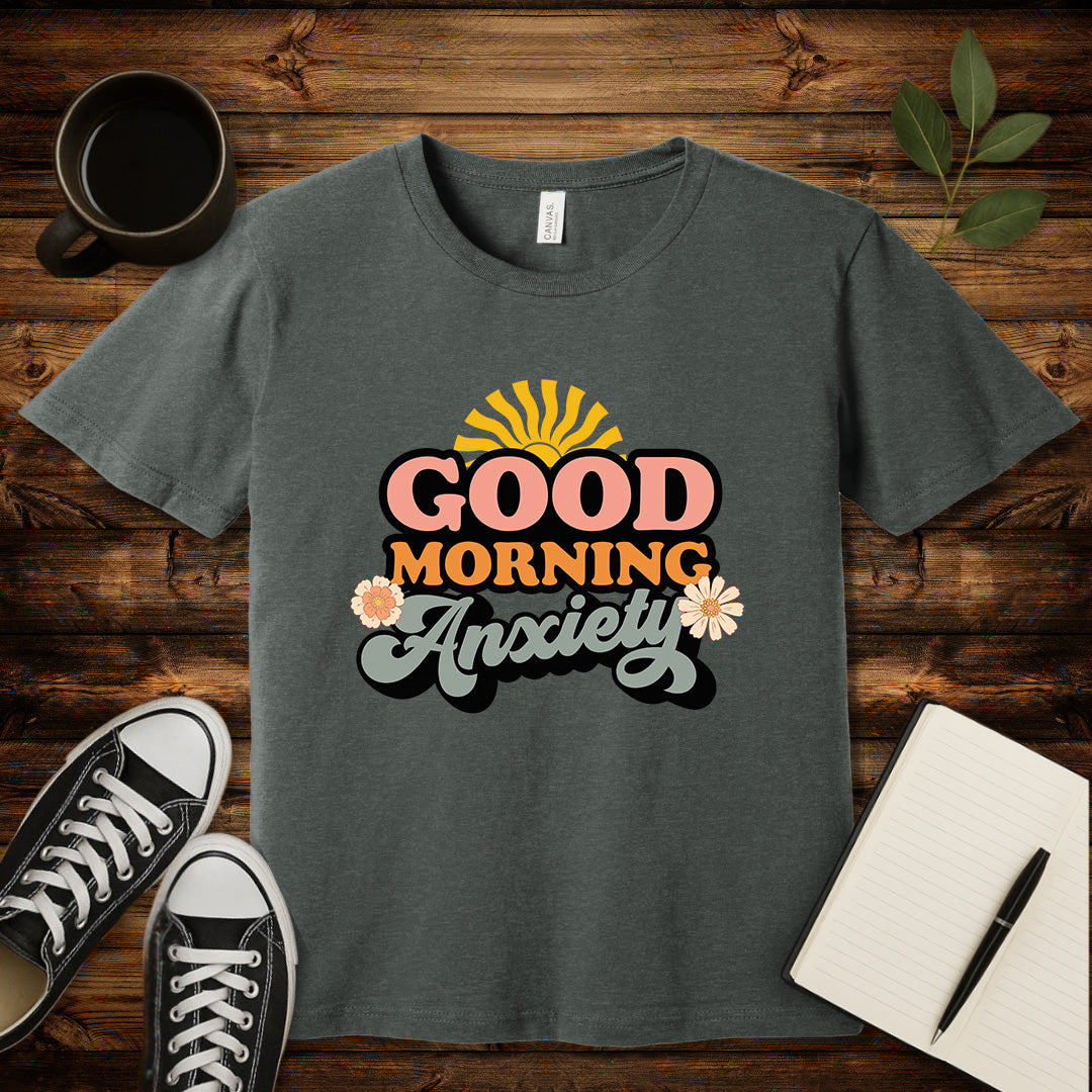 Good Morning Anxiety T-Shirt-T-Shirt-Heather Team Purple-S-wearable sarcasm by Savage Tee Society