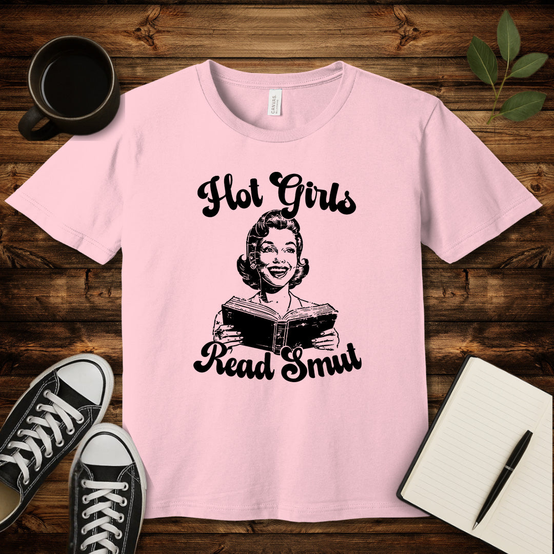 Hot Girls Read Smut T-Shirt-T-Shirt-Pink-S-wearable sarcasm by Savage Tee Society