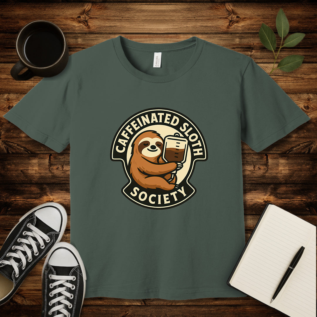 Caffeinated Sloth Society T-Shirt-T-Shirt-Military Green-S-wearable sarcasm by Savage Tee Society