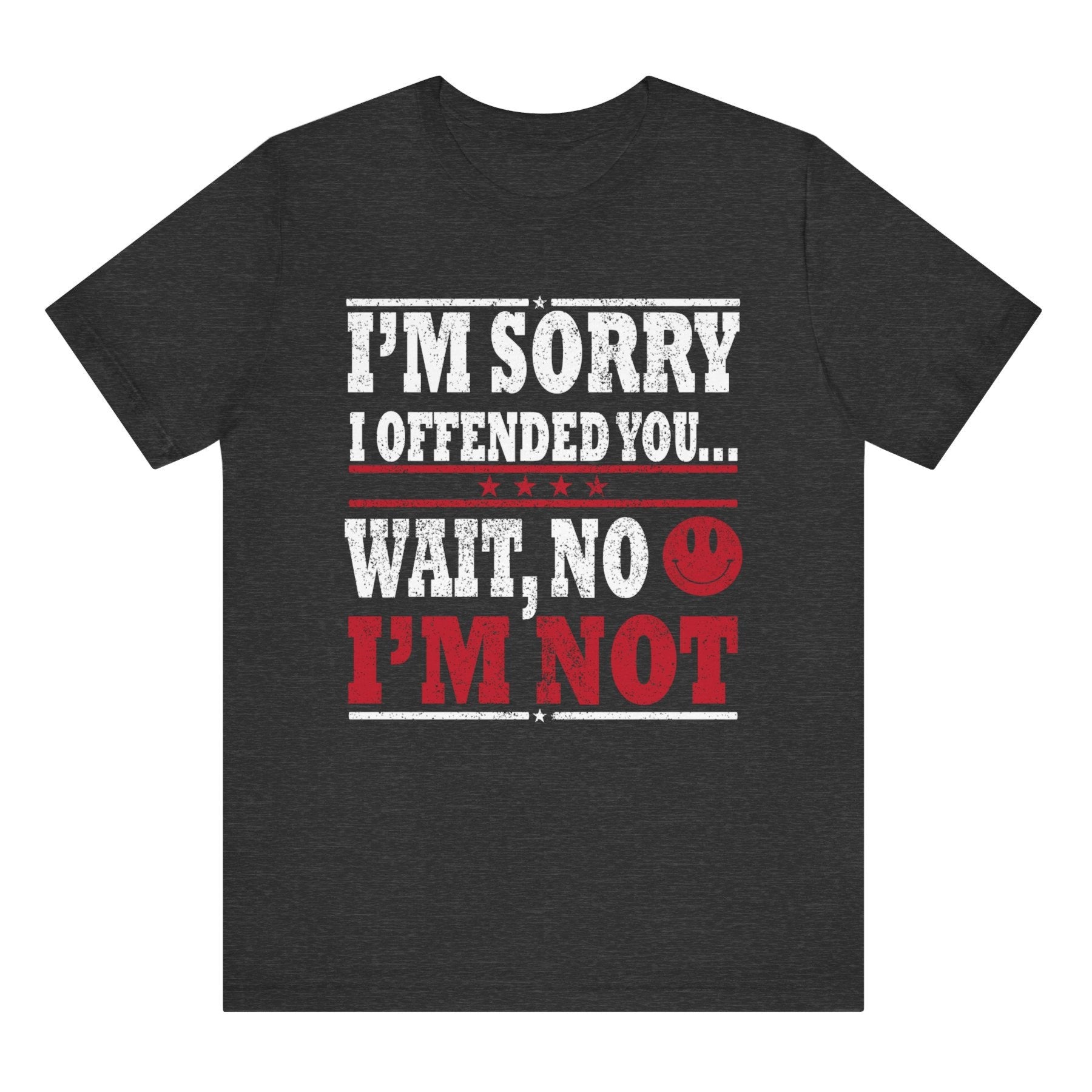 Black t-shirt with humorous text design on a white background