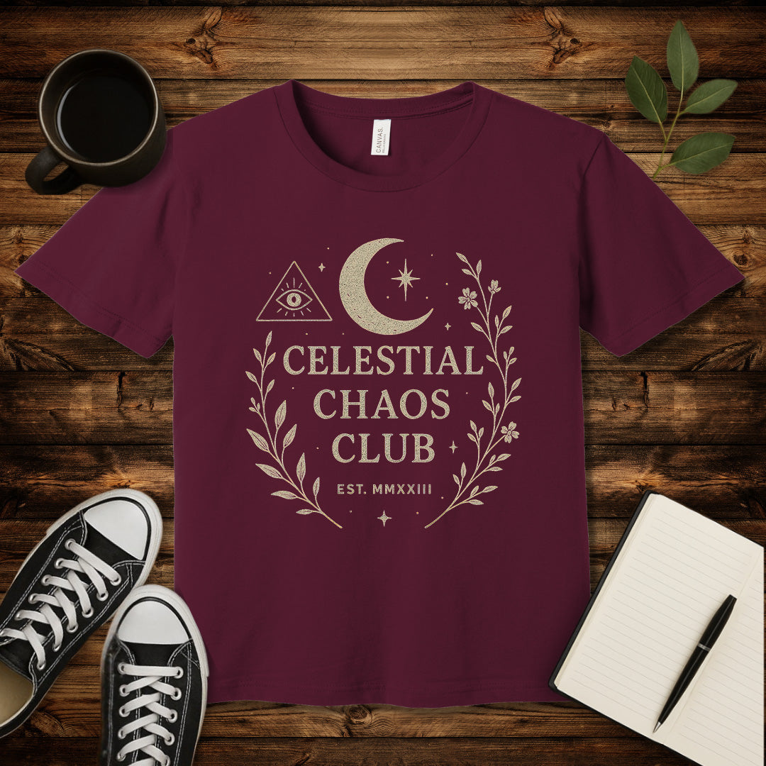 Celestial Chaos Club T-Shirt-T-Shirt-Maroon-S-wearable sarcasm by Savage Tee Society