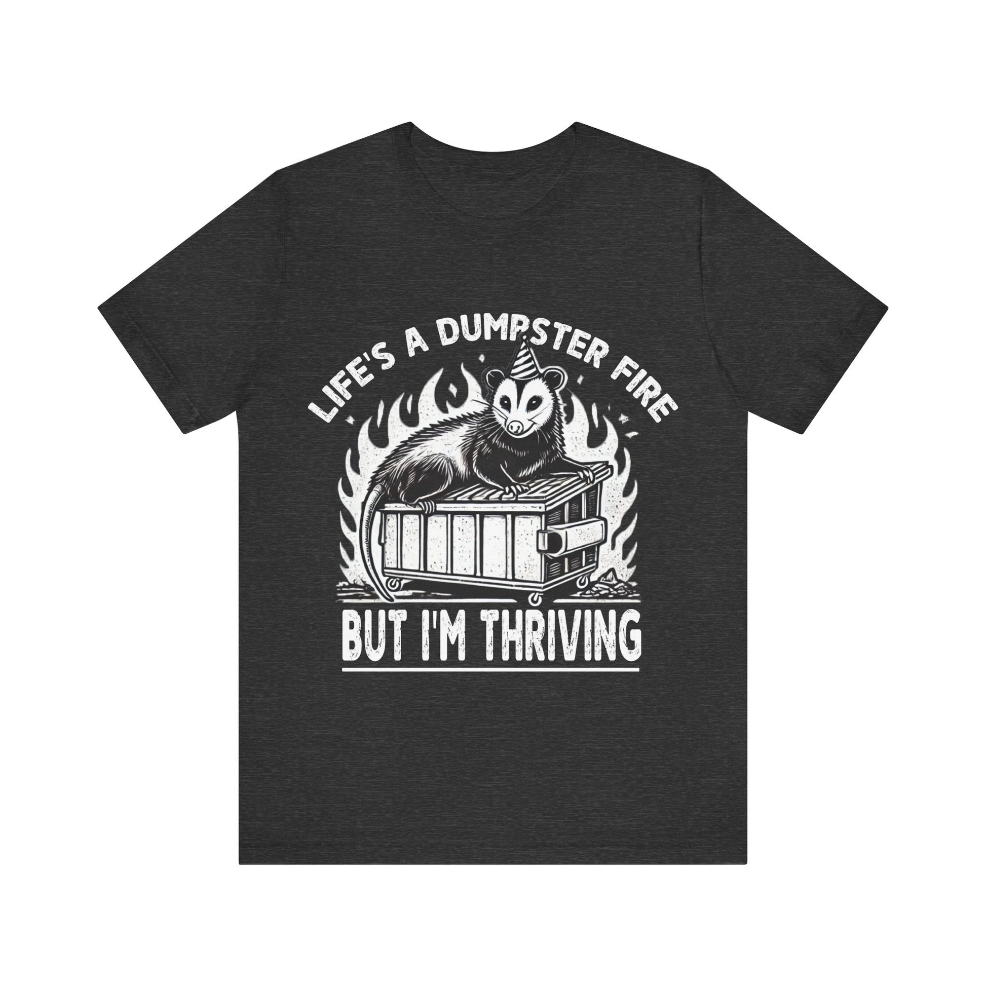 Black t-shirt with graphic design and text on a white background