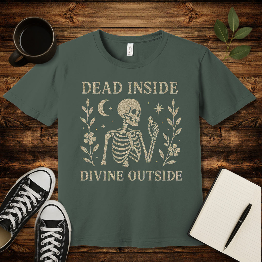 Dead Inside Divine Outside T-Shirt-T-Shirt-Military Green-S-wearable sarcasm by Savage Tee Society