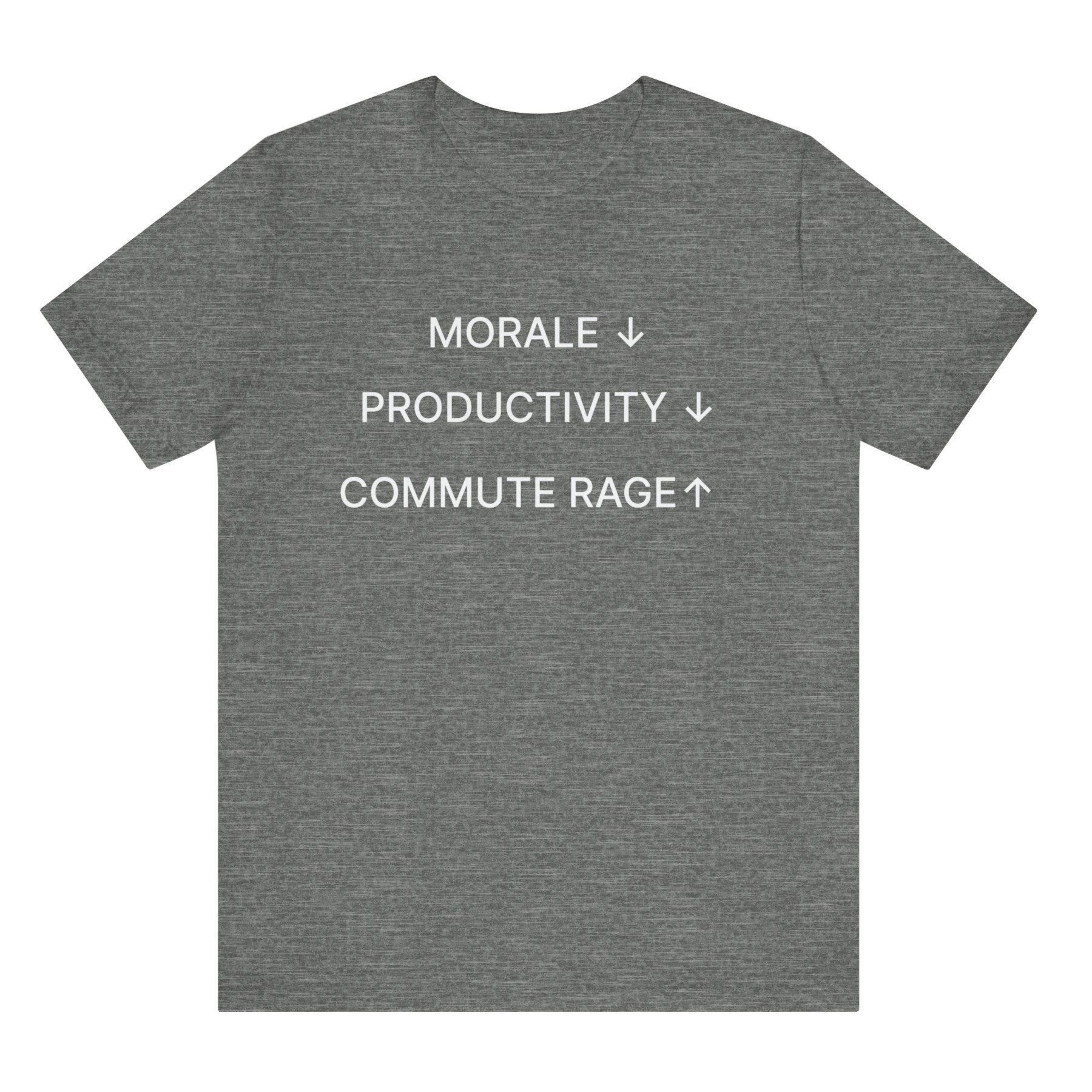 Gray t-shirt with white text on the back on a white background