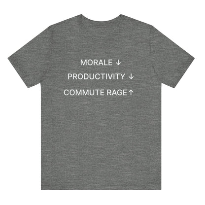 Gray t-shirt with white text on the back on a white background