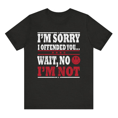 Black t-shirt with humorous text design on a white background