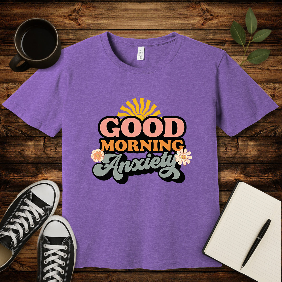 Good Morning Anxiety T-Shirt-T-Shirt-Heather Team Purple-S-wearable sarcasm by Savage Tee Society